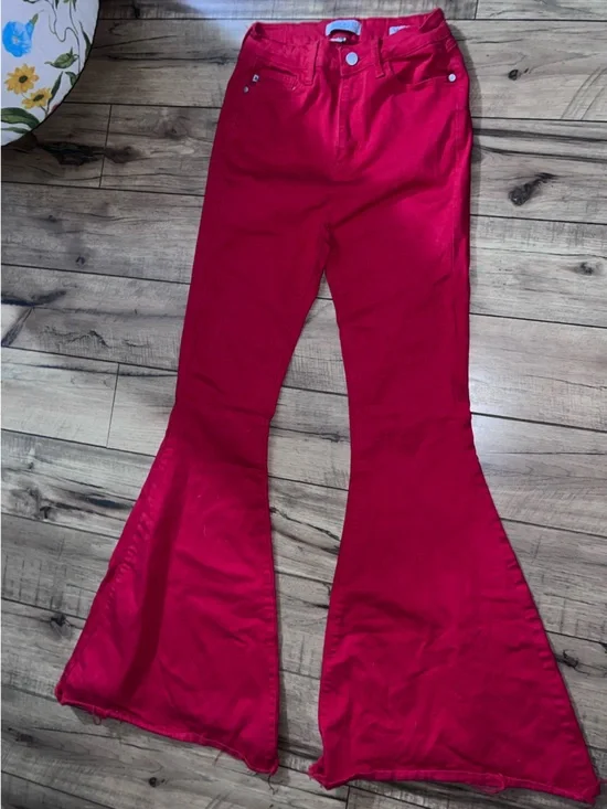 Judy Blue Red Flare Wide Leg Jeans - Picture 1 of 8